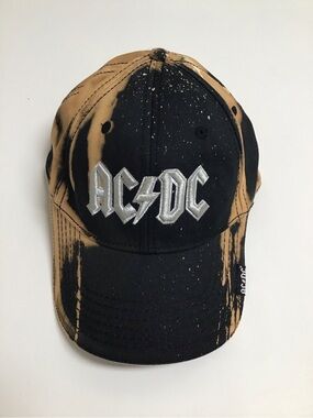 AC/DC Back in Black Cap Dyed Hat Metallic Embroidery Adjust Angus Young Vintage